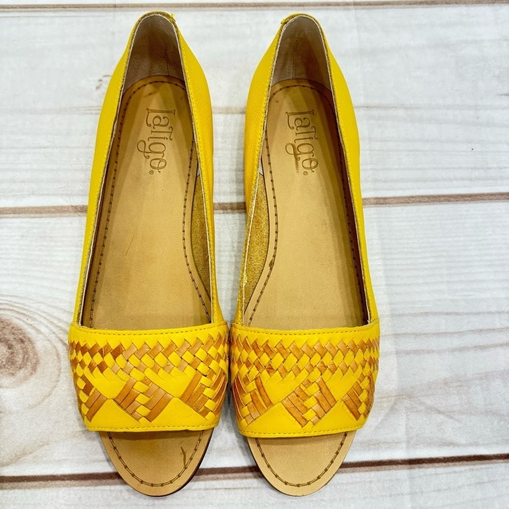 Latigo Yellow Woven Peep-Toe Flats